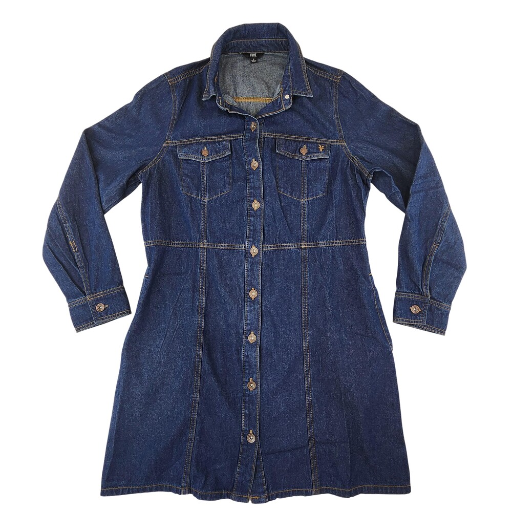 Frye Shirt Dress Womens Large Blue Denim Snap Front Western Long Sleeve Casual
